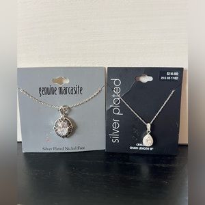 New LOT of 2 Crystal & genuine Marcasite Silver plated 18 in necklaces